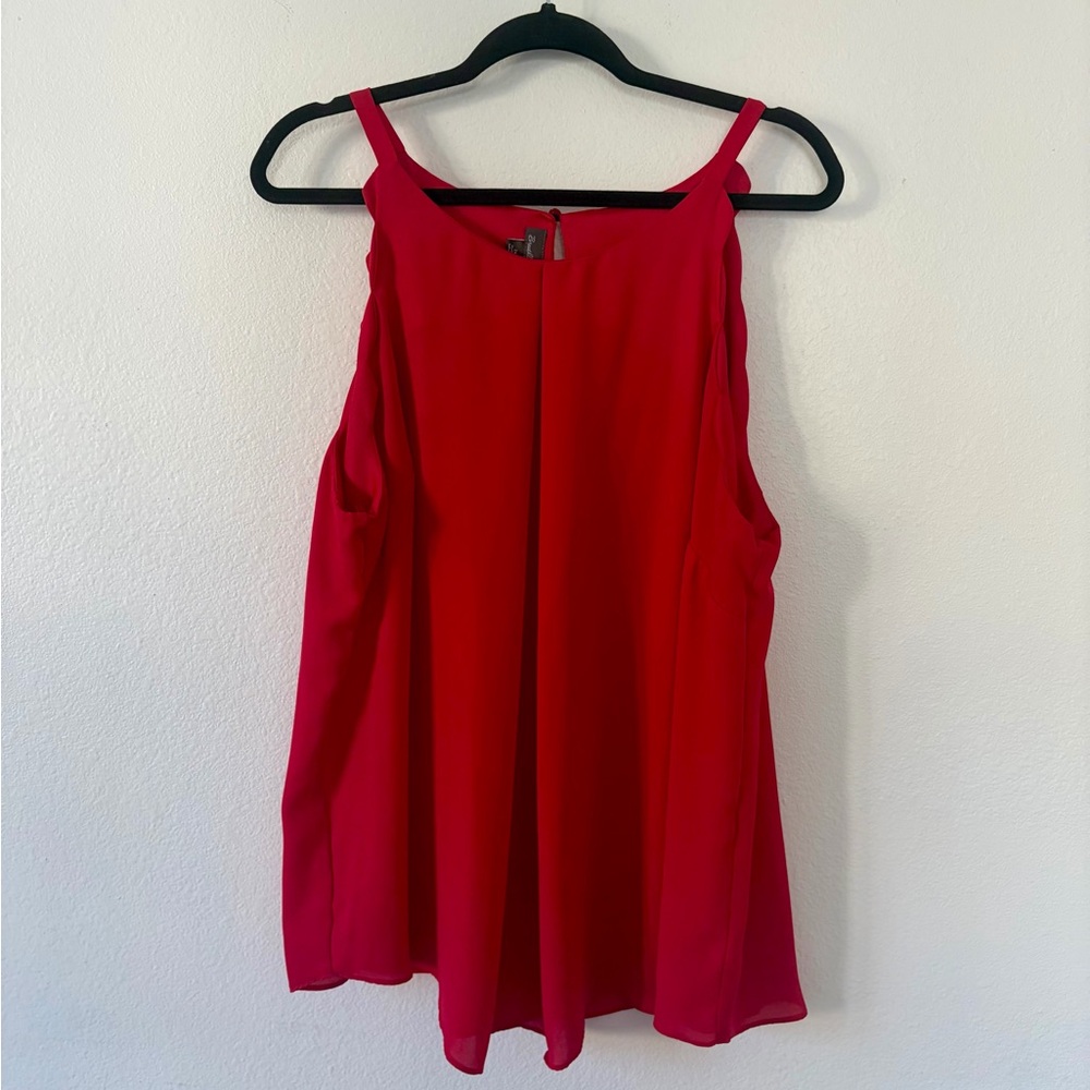Flowy Red Chiffon Scallop Sleeve Blouse